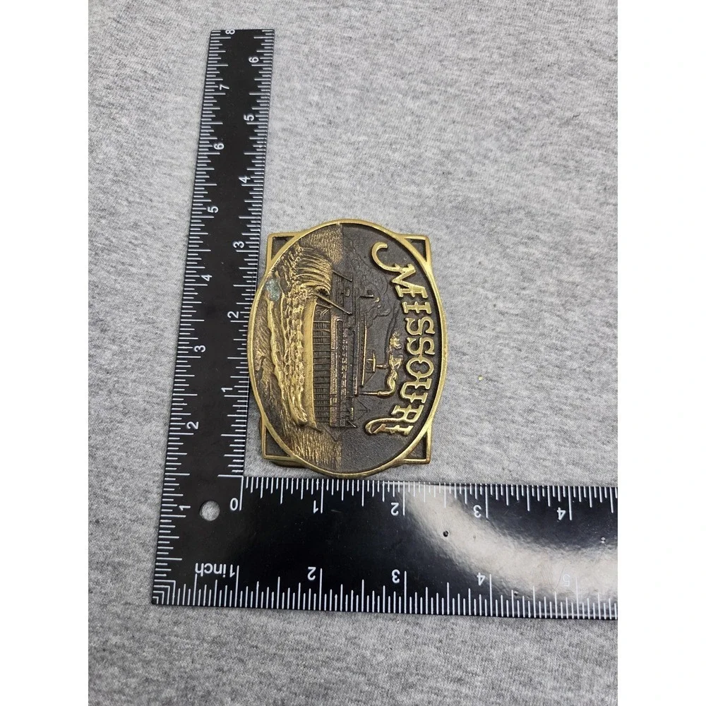 Vintage 1980 Solid Brass Missouri Steamboat River Belt Buckle Heritage Mint